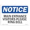Signmission Sign, 7" H, Rigid Plastic, Main Entrance Visitors Please Ring Bell Sign, Landscape, L-14084 OS-NS-P-710-L-14084 - alternate 1